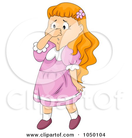 Royalty-Free (RF) Clip Art Illustration of a Cartoon Girl Plugging Her Nose by BNP Design Studio
