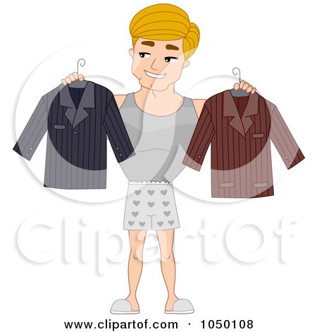 Royalty-Free (RF) Clip Art Illustration of a Man Deciding On What To Wear by BNP Design Studio