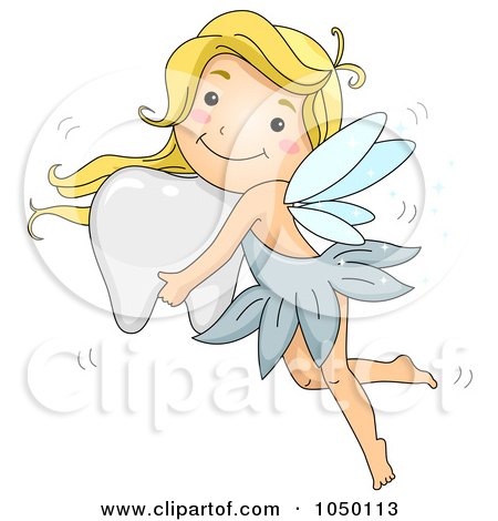 Royalty-Free (RF) Clip Art Illustration of a Tooth Fairy Girl Flying With A Tooth by BNP Design Studio