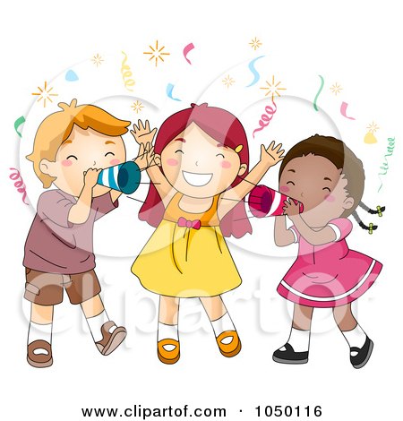 Royalty-Free (RF) Clip Art Illustration of Children Shouting Happy New Year At A Party by BNP Design Studio