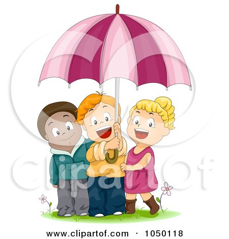 Royalty-Free (RF) Clip Art Illustration of Diverse Kids Under An Umbrella by BNP Design Studio