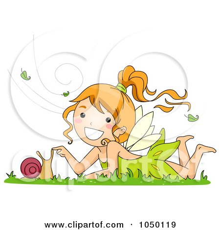 Royalty-Free (RF) Clip Art Illustration of a Fairy Girl Playing With A Snail by BNP Design Studio