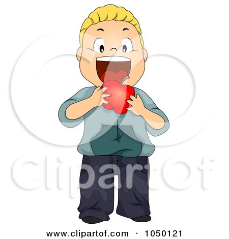 Royalty-Free (RF) Clip Art Illustration of a Boy Eating A Red Apple by BNP Design Studio