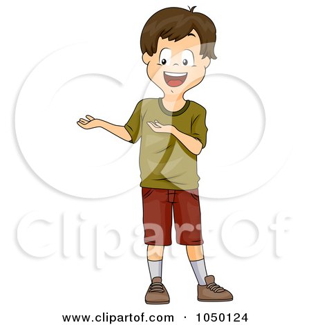 Royalty-Free (RF) Clip Art Illustration of a Brunette Boy Presenting by BNP Design Studio