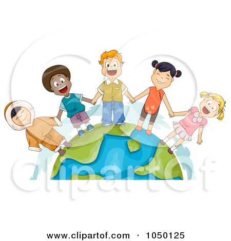 Royalty-Free (RF) Clip Art Illustration of Diverse Children Holding Hands And Standing On Earth by BNP Design Studio