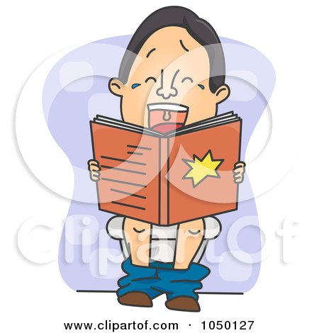 Royalty-Free (RF) Clip Art Illustration of a Man Laughing While Reading Toilet Humor by BNP Design Studio