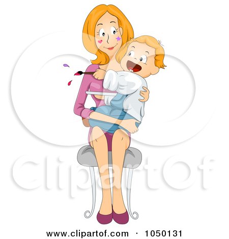 Royalty-Free (RF) Clip Art Illustration of a Mother Holding Her Baby With Face Paint by BNP Design Studio
