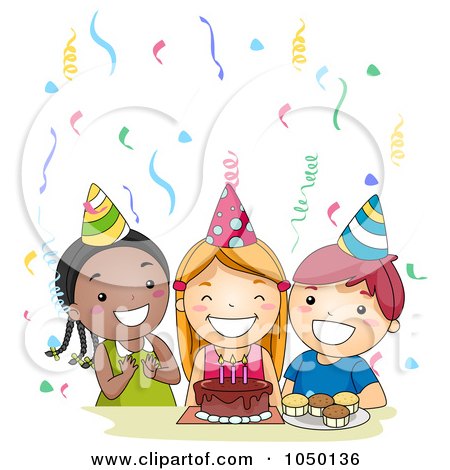 Royalty-Free (RF) Clip Art Illustration of Diverse Kids Singing Happy Birthday At A Party by BNP Design Studio