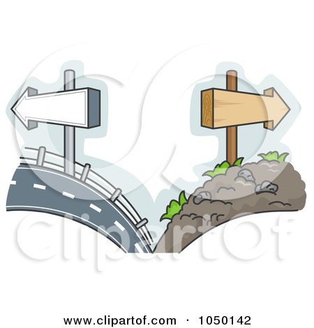 Royalty-Free (RF) Clip Art Illustration of a Split Scene Of Smooth And Rough Roads by BNP Design Studio