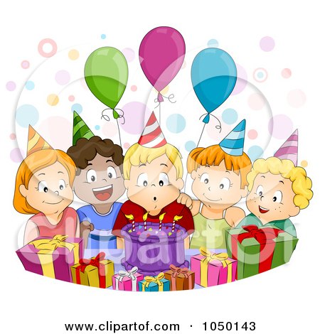 Royalty-Free (RF) Clip Art Illustration of a Birthday Boy Blowing Out His Candles At His Party by BNP Design Studio