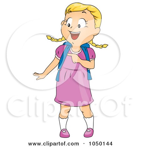 Royalty-Free (RF) Clip Art Illustration of a School Girl Pointing To The Side by BNP Design Studio