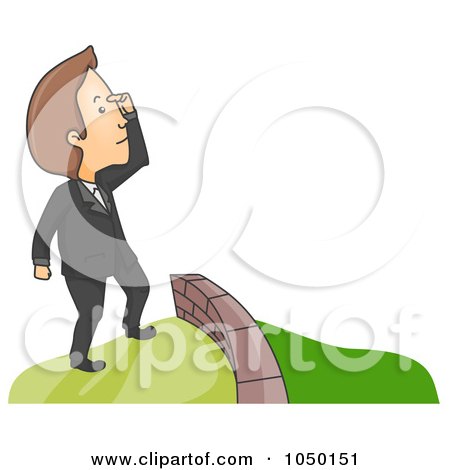 Royalty-Free (RF) Clip Art Illustration of a Man Viewing Greener Pasture On The Other Side Of A Wall by BNP Design Studio