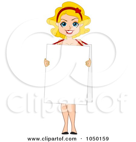 Royalty-Free (RF) Clip Art Illustration of a Nude Sexy Pinup Woman Wearing A Blank Sign by BNP Design Studio