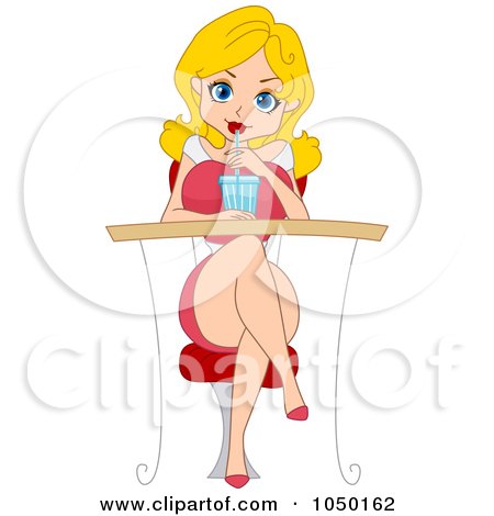 Royalty-Free (RF) Clip Art Illustration of a Sexy Pinup Woman Sipping A Beverage by BNP Design Studio