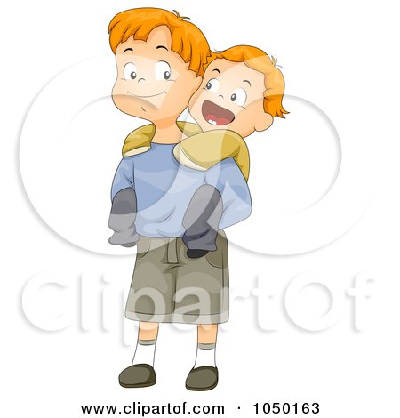 Royalty-Free (RF) Clip Art Illustration of a Boy Jumping On His Big Brother's Back by BNP Design Studio