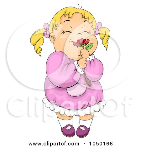 Royalty-Free (RF) Clip Art Illustration of a Girl Smelling A Red Flower by BNP Design Studio