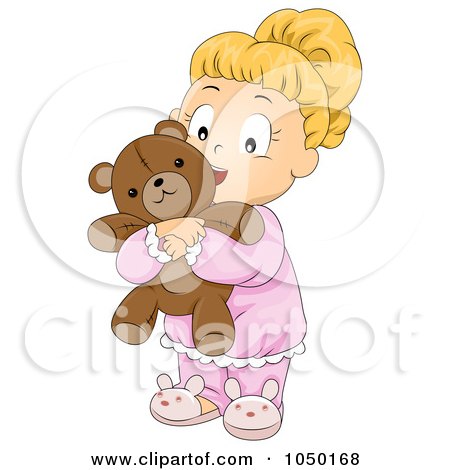 Royalty-Free (RF) Clip Art Illustration of a Girl Hugging Her Teddy Bear by BNP Design Studio