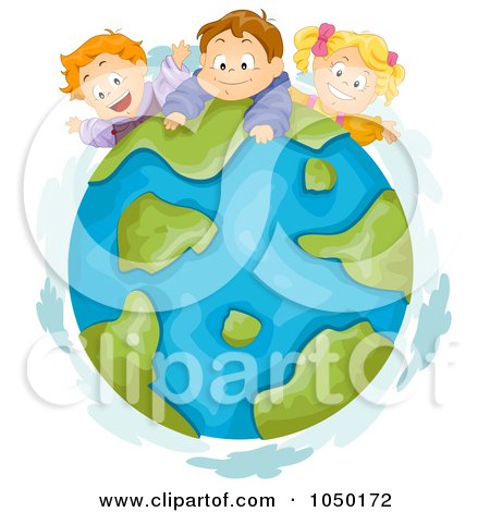 Royalty-Free (RF) Clip Art Illustration of Three Kids On Earth by BNP Design Studio