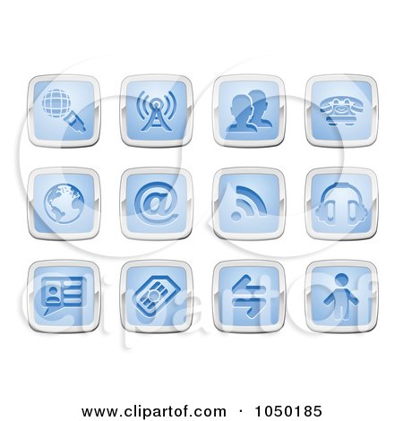 Royalty-Free (RF) Clip Art Illustration of a Digital Collage Of Blue And Silver Communication Icons by AtStockIllustration