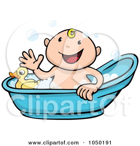 Royalty-Free (RF) Clip Art Illustration of a Happy Baby Taking A Bath by AtStockIllustration