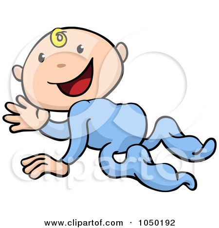 Royalty-Free (RF) Clip Art Illustration of a Happy Baby Crawling And Waving by AtStockIllustration