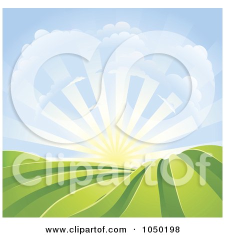 Royalty-Free (RF) Clip Art Illustration of a Bright Sunrise Over Hills by AtStockIllustration