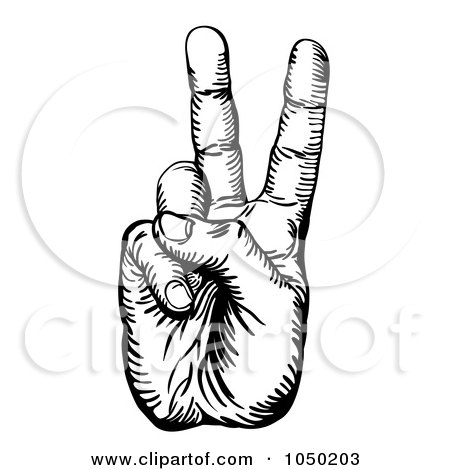 Royalty-Free (RF) Clip Art Illustration of a Black And White Peace Hand by AtStockIllustration