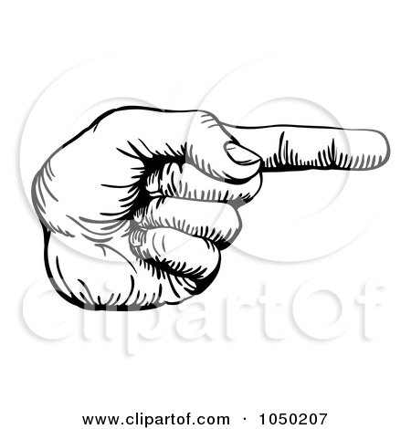 Royalty-Free (RF) Clip Art Illustration of a Black And White Hand Pointing Right by AtStockIllustration