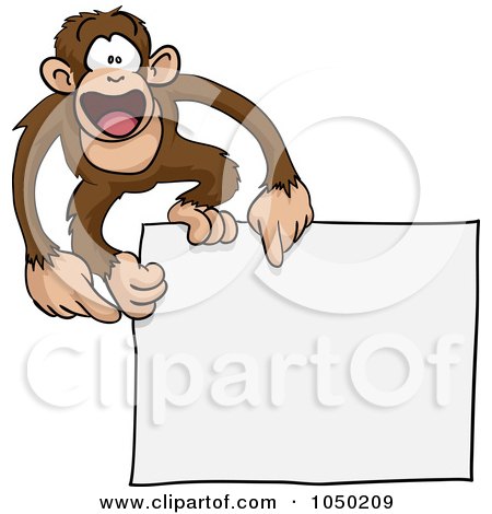 Royalty-Free (RF) Clip Art Illustration of a Happy Monkey On A Blank Sign, by AtStockIllustration