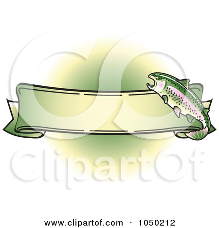 Royalty-Free (RF) Clip Art Illustration of a Blank Rainbow Trout Banner Over Green - 4 by Andy Nortnik
