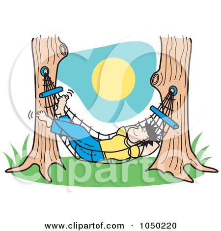 Royalty-Free (RF) Clip Art Illustration of a Guy Relaxing In A Hammock by Andy Nortnik
