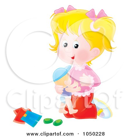 Royalty-Free (RF) Clip Art Illustration of a Girl Playing With A Doll by Alex Bannykh