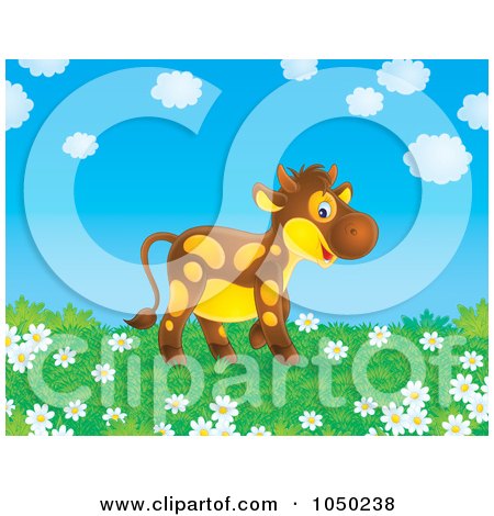 Royalty-Free (RF) Clip Art Illustration of a Cow In A Pasture Of Daisies by Alex Bannykh