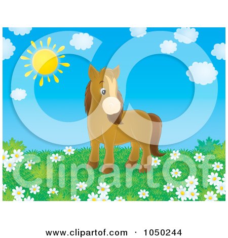Royalty-Free (RF) Clip Art Illustration of a Pony In A Pasture Of Daisies by Alex Bannykh