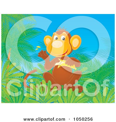 Royalty-Free (RF) Clip Art Illustration of a Monkey Eating A Banana In A Tree by Alex Bannykh