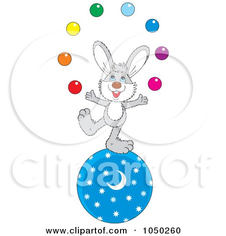 Royalty-Free (RF) Clip Art Illustration of a Bunny Juggling On A Ball by Alex Bannykh