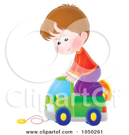 Royalty-Free (RF) Clip Art Illustration of a Boy Riding A Toy Truck by Alex Bannykh