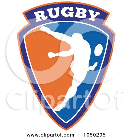 Royalty-Free (RF) Clip Art Illustration of a Blue And Orange Rugby Player Shield by patrimonio