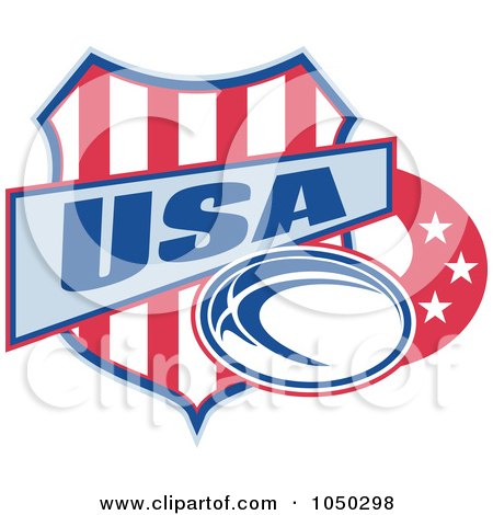 Royalty-Free (RF) Clip Art Illustration of a Rugby USA Shield And Ball - 2 by patrimonio