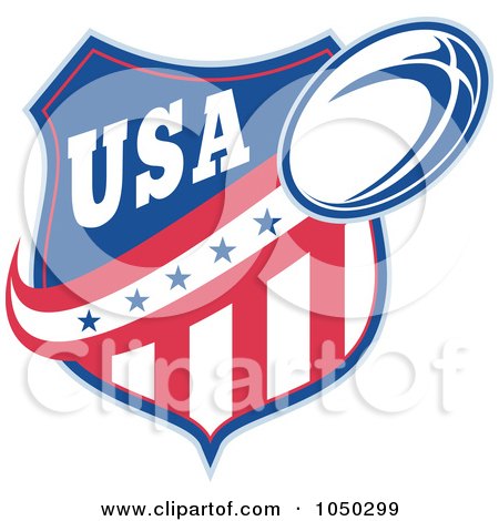 Royalty-Free (RF) Clip Art Illustration of a Rugby USA Shield And Ball - 1 by patrimonio