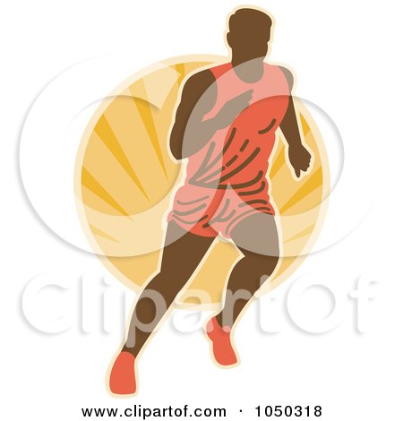 Royalty-Free (RF) Clip Art Illustration of a Marathon Runner Over An Orange Burst by patrimonio