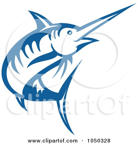 Royalty-Free (RF) Clip Art Illustration of a Blue Swordfish Logo by patrimonio