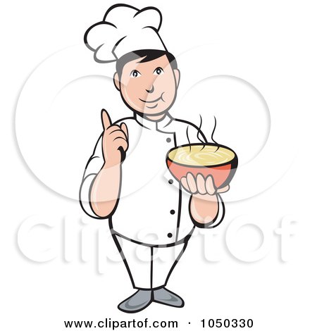Royalty-Free (RF) Clip Art Illustration of a Chef Holding Soup by patrimonio