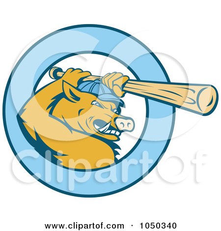 Royalty-Free (RF) Clip Art Illustration of a Razorback Boar Baseball Logo by patrimonio