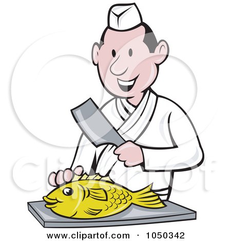 Royalty-Free (RF) Clip Art Illustration of a Chef Preparing Fish by patrimonio