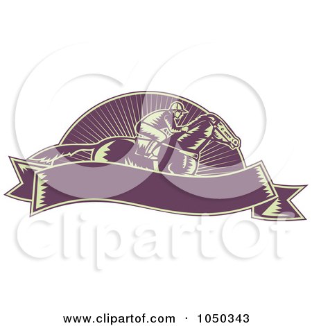 Royalty-Free (RF) Clip Art Illustration of a Retro Purple Jockey And Banner by patrimonio