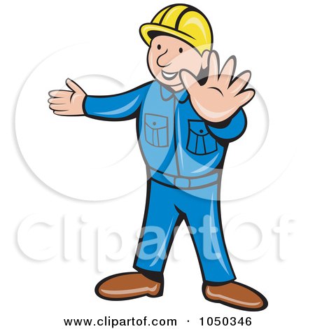 Royalty-Free (RF) Clip Art Illustration of a Construction Worker Gesturing To Stop by patrimonio