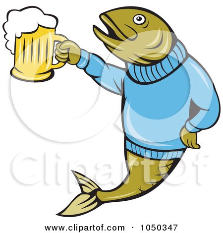 Royalty-Free (RF) Clip Art Illustration of a Herring Holding Beer by patrimonio