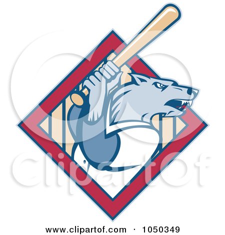 Royalty-Free (RF) Clip Art Illustration of a Baseball Wolf Logo by patrimonio