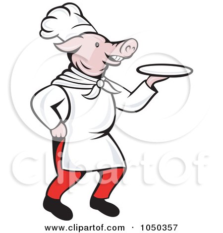 Royalty-Free (RF) Clip Art Illustration of a Pig Chef Holding A Plate by patrimonio